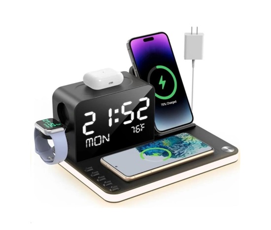 WG Multifunkční zařízení 7v1 (hodiny, datum, teplota, nabíječka telefon+hodinky+sluchátka)