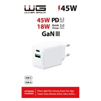 WG Síťová nabíječka GaN 2xUSB (A+C)/USB-C PD45W+USB-A QC3.0 18W/white