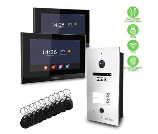 EVOLVEO DoorPhone ID-2, 2drátový videotelefon pro dva byty s RFID, otiskem prstu a podporou ONVIF kamer