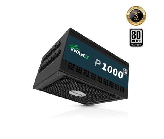 EVOLVEO P1000 zdroj 1000W, 80+ PLATINUM, ATX 3.1, aPFC, 140 mm ventilátor, 3 roky záruka, černý