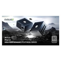 EVOLVEO P1000 zdroj 1000W, 80+ PLATINUM, ATX 3.1, aPFC, 140 mm ventilátor, 3 roky záruka, černý