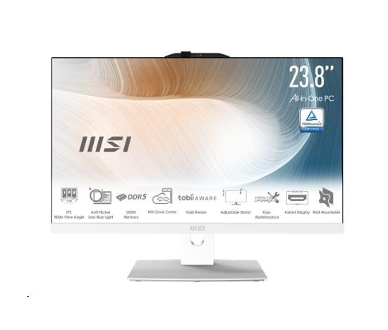 MSI PC AiO Modern AM242P 1M-2089XEU, Core 5 120U, 23.8 FHD, Anti-Glare, Non-Touch, 16GB, 512GB SSD, N/A, No OS, White