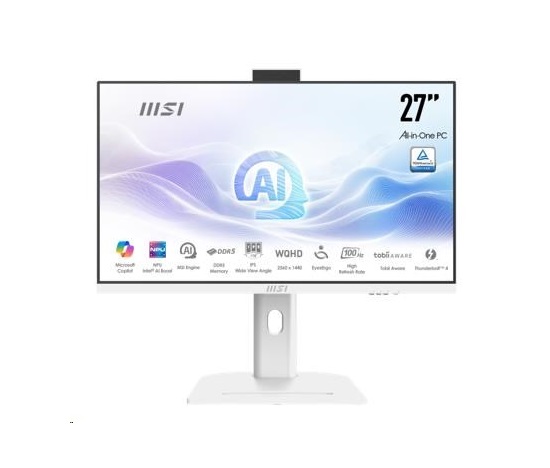 MSI PC AiO Modern AM273QP AI 1UM-429XEU, Ultra 7 155H, 27" WQHD, Anti-Glare, 16GB, 512GB SSD, N/A, No OS, White