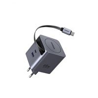UGREEN síťová rychlonabíječka se zatahovacím kabelem 65W 3-Port, 2x USB-C, 1x USB-A