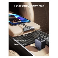 UGREEN rychlonabíječka do auta se zatahovacím kabelem 60W 3-Port