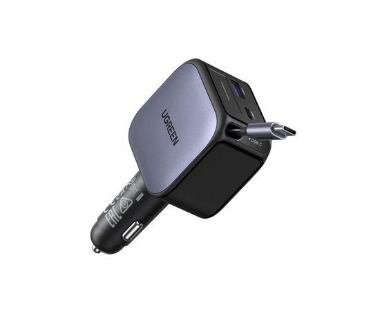 UGREEN rychlonabíječka do auta se zatahovacím kabelem 145W 4-Port, 3x USB-C,1x USB-A