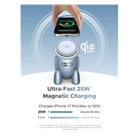 UGREEN magnetická bezdrátová nabíječka 2v1 MagFlow Qi2.2, 25W, MagSafe, raketa