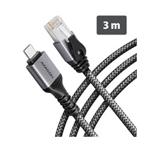 AXAGON ADE-CM30, USB-C Gigabit Ethernet adaptér s integrovaným síťovým CAT6 kabelem RJ-45 (3m)