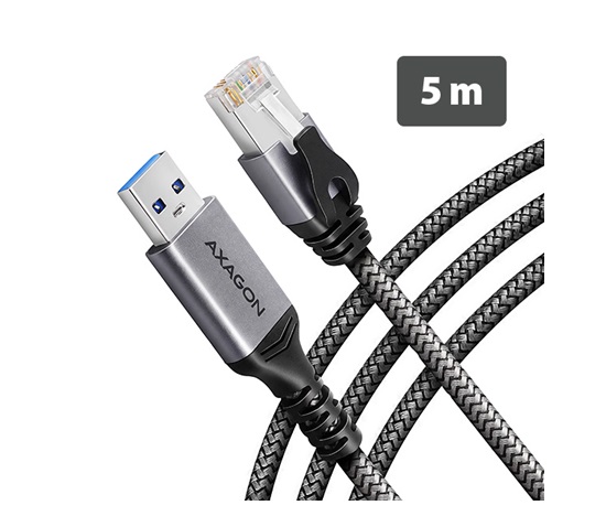 AXAGON ADE-AM50, USB-A Gigabit Ethernet adaptér s integrovaným síťovým CAT6 kabelem RJ-45 (5m)