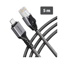 AXAGON ADE-CM50, USB-C Gigabit Ethernet adaptér s integrovaným síťovým CAT6 kabelem RJ-45 (5m)