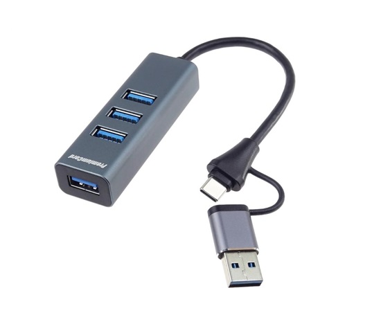 PremiumCord Hub 5G SuperSpeed, USB-C a USB-A na 4x USB-A 3.2 Gen 1