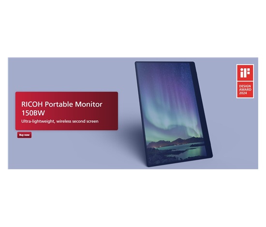 RICOH Portable LCD 150BW 15.6" 16:9 1920x1080 OLED 1ms 100,000:1 Wireless/Miracast USB-C/Li-Ion Battery Powered