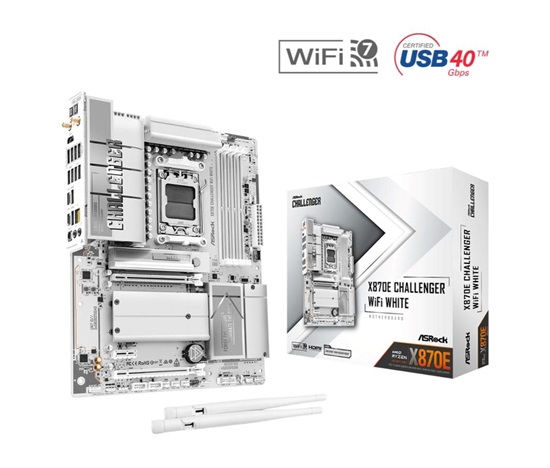 ASRock MB Sc AM5 X870E Challenger WiFi WHITE,  AMD X870E, 4xDDR5, 1xHDMI, 2xUSB4, WiFi