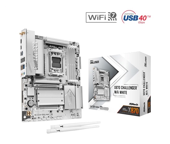 ASRock MB Sc AM5 X870 Challenger WiFi WHITE, AMD X870, 4xDDR5, 1xHDMI, 2xUSB4, WiFi