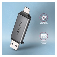 BAZAR - AXAGON CRE-DAC, USB-C + USB-A, 5 Gbps - MINI čtečka karet, 2-slot & lun SD/microSD, - Po opravě (Komplet)