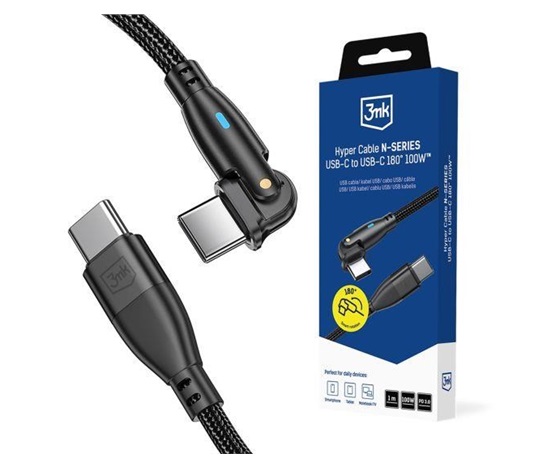 3mk Hyper Cable N-SERIES C to C 1m PD 3.0 QC 3.0 20V/5A 100W Black Swivel
