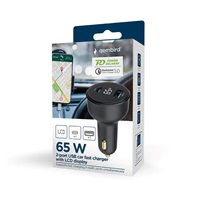 GEMBIRD Nabíječka do auta, 1x USB, 1xUSB-C, rychlo-nabíječka, QC3.0, 65 W, černá