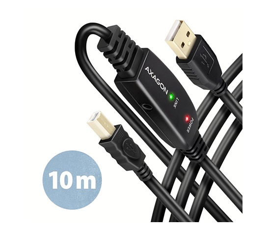 BAZAR - AXAGON ADR-210B, USB 2.0 A-M -> B-M aktivní propojovací / repeater kabel, 10m - Poškozený obal (Komplet)