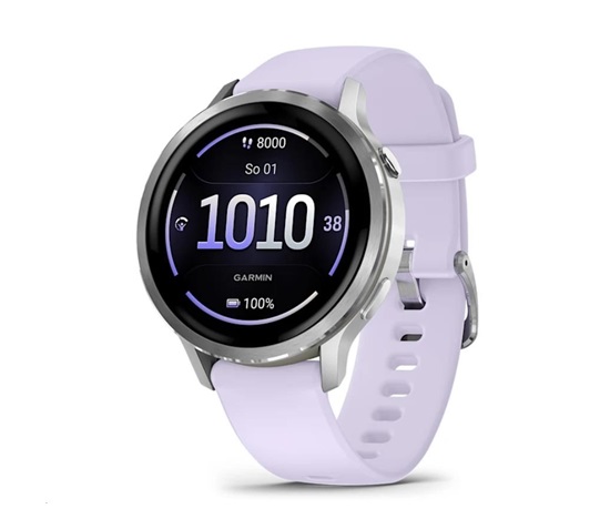 BAZAR - Garmin Venu® 4 - 41 mm Silver / Periwinkle silikonový řemínek - Poškozený obal (Komplet)