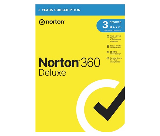 1+1 s 50% slevou NORTON 360 DELUXE 25GB +VPN 1 používateľ pre 3 zariadenia na 3 roky ESD