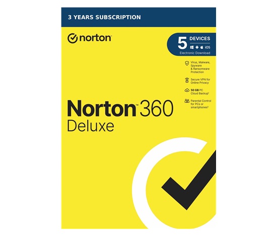 1+1 s 50% slevou NORTON 360 DELUXE 50GB +VPN 1 uživatel pro 5 zařízení na 3 roky - ESD