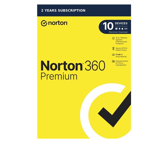 1+1 s 50% slevou NORTON 360 PREMIUM 75GB +VPN 1 uživatel pro 10 zařízení na 2 roky ESD