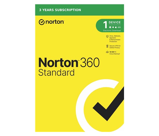 1+1 s 50% slevou NORTON 360 STANDARD 10GB + VPN 1 uživatel pro 1 zařízení na 3 roky ESD