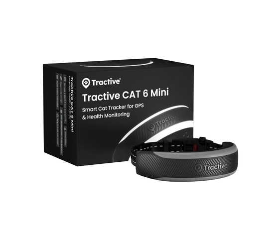 Tractive CAT 6 Mini – chytrý GPS lokátor pro kočky a monitor zdraví s integrovaným obojkem - černý