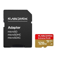 SanDisk MicroSDHC karta 128GB Extreme PLUS (R250/W120MB/s, UHS-I V30, Rescue Pro Deluxe) + adaptér