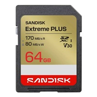 SanDisk SDXC karta 64GB Extreme PLUS (R170/W80 MB/s Class 10, UHS-I U3 V30)