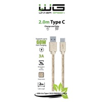 WG - Datový kabel Type-C (male) na USB-A (male), 2 metry, konopný ECO