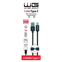 WG - Datový kabel Type-C s prodlouženým konektorem na USB-A, 1 metr, 3A, černá