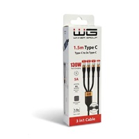 WG - Datový kabel 3v1 Type-C na 3x Type-C, 1,2 metru, 100 W + 15 W + 15 W, černá