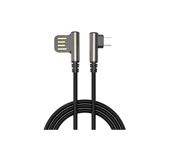 WG - Datový kabel Micro USB na USB-A, 1 metr, 90 stupňů zahnutý, černá