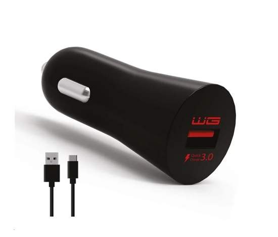 WG - Autonabíječka Fast 1x USB-A, Quick Charge 3.0, 5 V - 9 V - 12 V, + kabel Type-C, černá