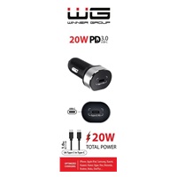 WG - Autonabíječka 1x USB-C, PD 20 W, + kabel Type-C na Type-C, černá