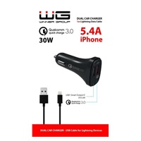 WG - Autonabíječka 2x USB-A, Quick Charge 3.0 5,4 A, + kabel USB-A na Lightning, černá