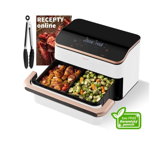 BAZAR - Cosori Dual Blaze TwinFry chytrá horkovzdušná fritéza10 L, keramika, bílá - Poškozený obal (Komplet)
