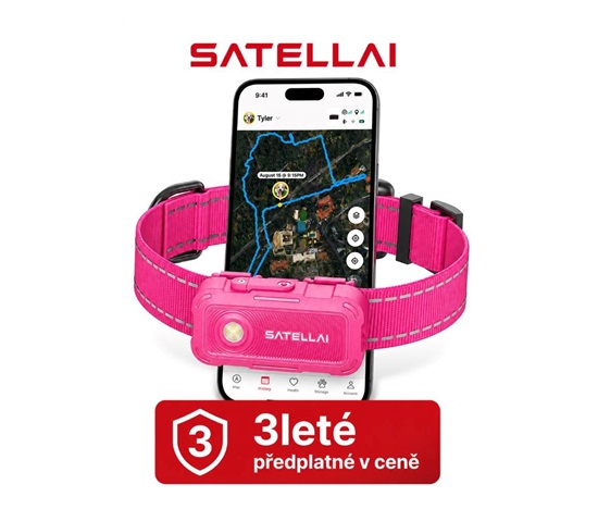 SATELLAI Collar Go M - GPS lokátor, komunikátor a monitor zdraví, růžový, 3leté předplatné