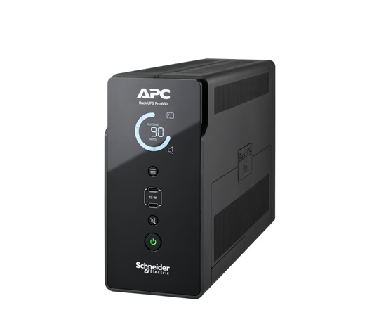 APC Back-UPS Pro 650VA / 400 W, 6 zásuvek IEC, rozhraní LCD, nabíjecí porty USB, Tower, 230 V