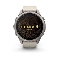 Garmin fenix® 9 Pro – inReach®, 43mm, Titanium se silikonovým řemínkem Fog Gray / Dark Sandstone