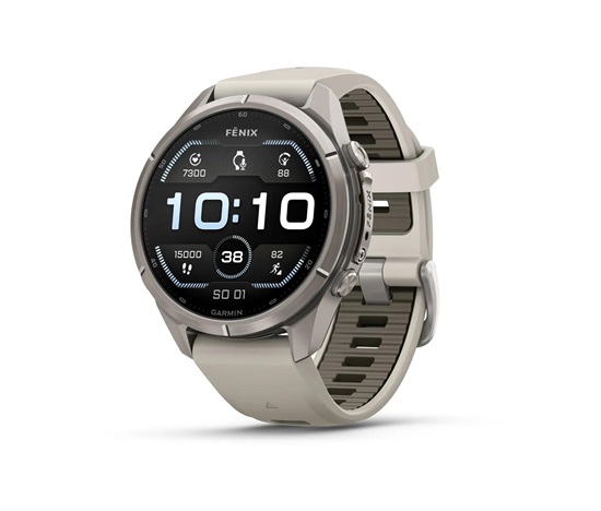 Garmin fenix® 9 Pro – 43mm, Titanium se silikonovým řemínkem Fog Gray / Dark Sandstone