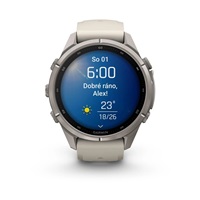 Garmin fenix® 9 Pro – 43mm, Titanium se silikonovým řemínkem Fog Gray / Dark Sandstone