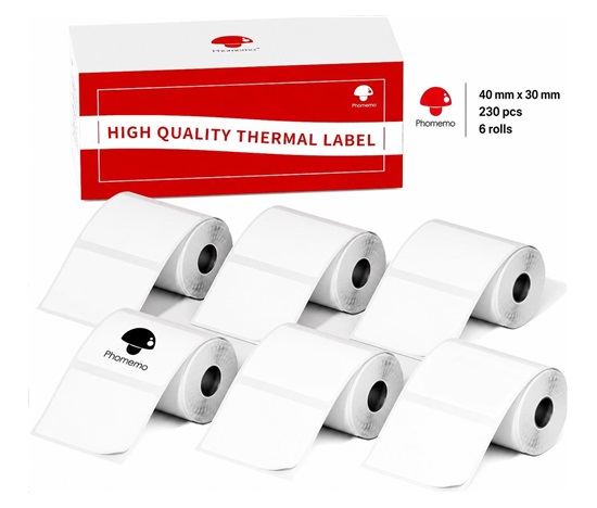 Phomemo štítky Bílé 40x30mm 6 rolí 6x230ks pro A42, M110, M220, M221