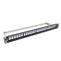 BAZAR - LYNX Patch panel, 19'', 24 portů, 1U, Cat5e/6/6A/7, neosazený, stíněný, vyvazovák, černý - POŠKOZENÝ OBAL