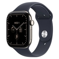 Apple Watch Series 12 GPS + Cellular 42mm Natural Titanium Case with Navy Blue Sport Band - M/L