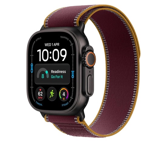 Apple Watch Ultra 4 GPS + Cellular 49mm Black Titanium Case with Burgundy Trail Loop - S/M