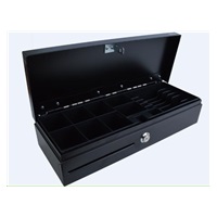 ROZBALENO - Virtuos pokladní zásuvka FT-460C Flip top, s víkem, 9-24V, černá - s kabelem