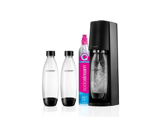 BAZAR - SodaStream Terra Black výrobník sody, mechanický, 2x 1l láhev SodaStream Fuse, bombička s CO2, černý - Poškozený