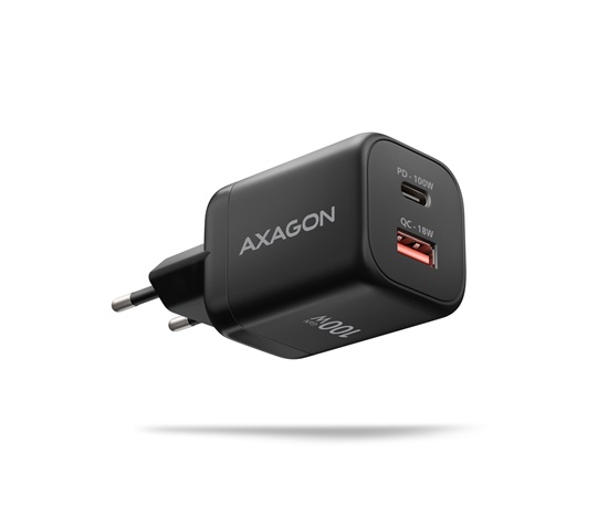 AXAGON ACU-PQ100, GaN nabíječka do sítě 100W, USB-A + USB-C, PD3.0/PPS/QC4+/SFC2.0/Apple, černá